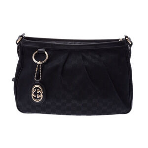 Gucci Sukey Shoulder Bag Black GG Canvas Leather